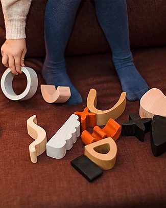 MinMin Copenhagen Abstract Art Building Blocks - Montessori Game - 100% Wood Wooden Blocks and Construction Sets