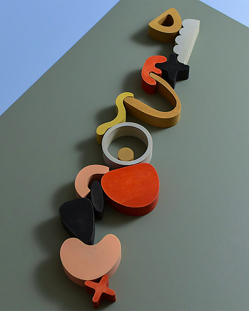 MinMin Copenhagen Abstract Art Building Blocks - Montessori Game - 100% Wood Wooden Blocks and Construction Sets