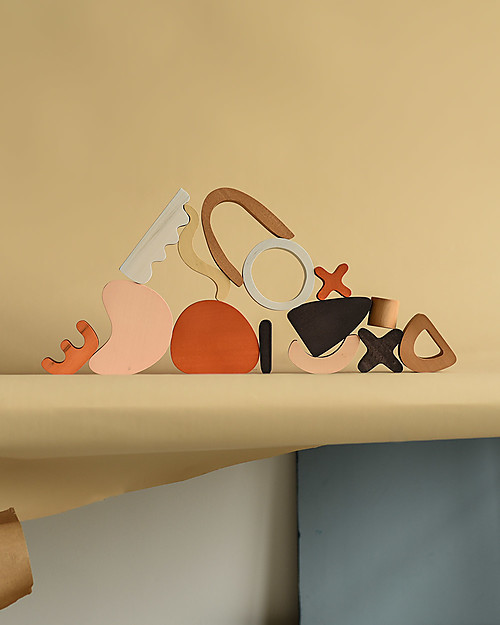 MinMin Copenhagen Abstract Art Building Blocks - Montessori Game - 100% Wood Wooden Blocks and Construction Sets