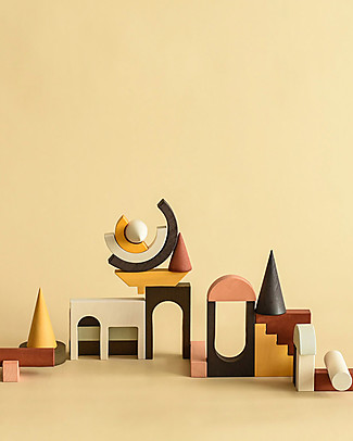 MinMin Copenhagen Architectural Blocks - Montessori Game - set of 25 pieces - 100% Wood Montessori Toys