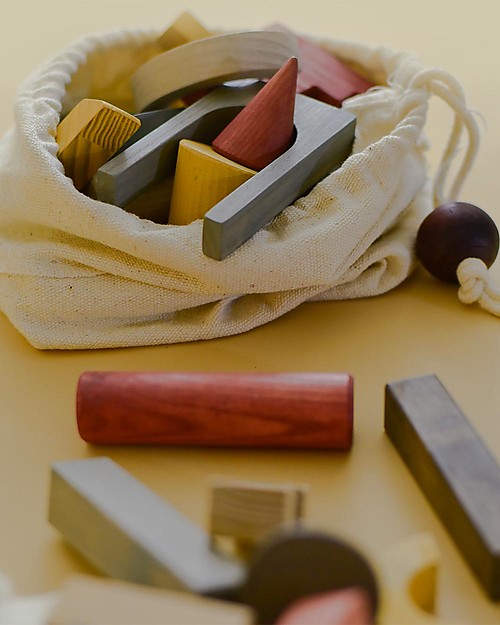 MinMin Copenhagen Architectural Blocks - Montessori Game - set of 25 pieces - 100% Wood Wooden Blocks and Construction Sets