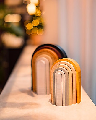 MinMin Copenhagen Big Rainbow Tunnel - Montessori Game - Pastel - 100% Wood Wooden Stacking Toys