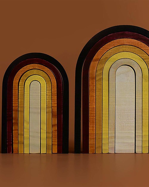 MinMin Copenhagen Mini Rainbow Tunnel - Montessori Game - Earthy - 100% Wood Montessori Toys