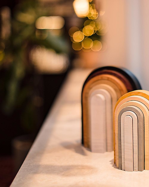 MinMin Copenhagen Mini Rainbow Tunnel - Montessori Game - Earthy - 100% Wood Montessori Toys