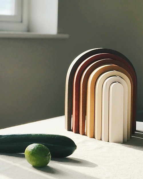 MinMin Copenhagen Mini Rainbow Tunnel - Montessori Game - Earthy - 100% Wood Montessori Toys