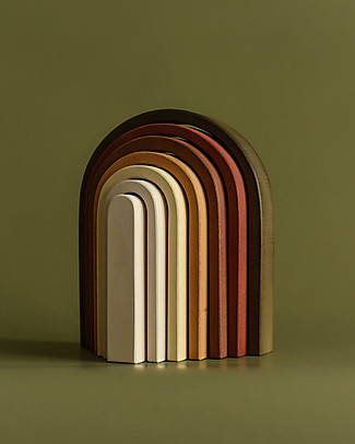 MinMin Copenhagen Mini Rainbow Tunnel - Montessori Game - Earthy - 100% Wood Wooden Stacking Toys