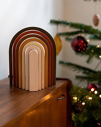 MinMin Copenhagen Mini Rainbow Tunnel - Montessori Game - Earthy - 100% Wood Wooden Stacking Toys