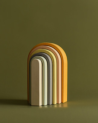 MinMin Copenhagen Mini Rainbow Tunnel - Montessori Game - Pastel - 100% Wood Wooden Stacking Toys