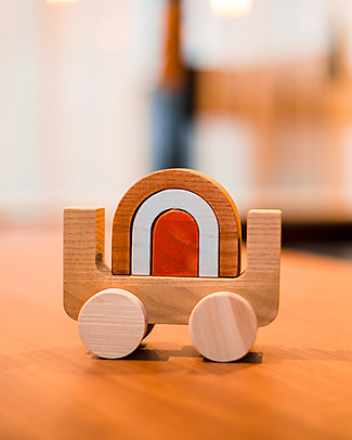 MinMin Copenhagen Rainbow Car - Montessori Game - 100% Wood Wooden Toy Cars, Trains & Trucks