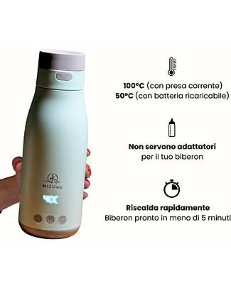 Mizu Baby Dual-Powered Thermos Yume Evolution - Light Blue - The First Portable Bottle Warmer Ideal for Liquid and Formula Milk Thermal Containers