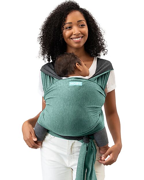 Moby Wrap 2 in 1 Reversible Wrap Baby Carrier Easy to wear Jade and Grey unisex bambini