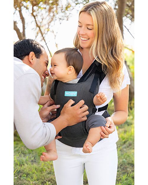 Moby Wrap Cloud Hybrid Carrier - Easy to wear! - High rise - Charcoal Grey, Checked Baby Carriers