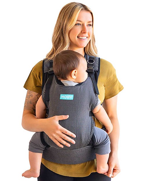 Moby Wrap Cloud Hybrid Carrier - Easy to wear! - High rise - Charcoal Grey, Checked Baby Carriers