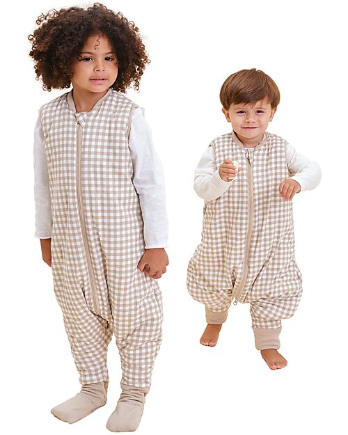molis&co Sleeping Jumpsuit with Socks - Vichy Beige - TOG 2.5 - 2 years (80-90 cm) Sleeping Bags