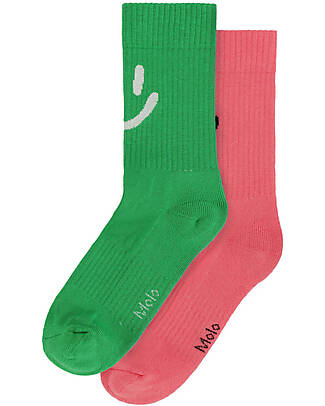 Molo Norman Long Socks with Smile - Green and Pink - Cotton Socks