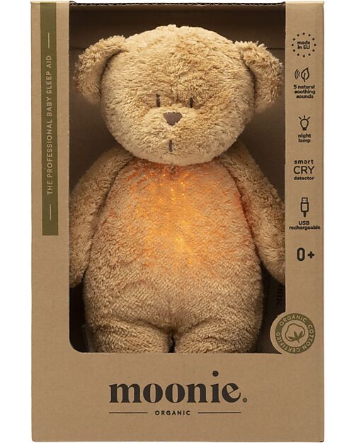 Moonie Bear Plush 2.0 with Natural Sounds, Classical Music, and Adjustable Light - Cappuccino - GOTS and Oeko-Tex Certified Nightlights