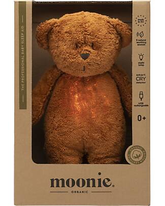 Moonie Bear Plush 2.0 with Natural Sounds, Classical Music, and Adjustable Light - Caramel - GOTS and Oeko-Tex Certified Nightlights