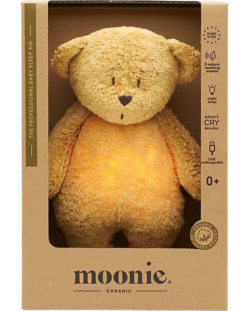 Moonie Bear Plush 2.0 with Natural Sounds, Classical Music, and Adjustable Light - Honey - GOTS and Oeko-Tex Certified Nightlights