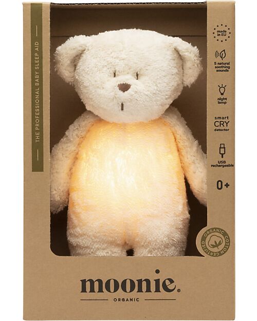 Moonie Bear Plush 2.0 with Natural Sounds, Classical Music, and Adjustable Light - Polar - GOTS and Oeko-Tex Certified Nightlights