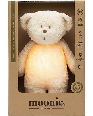 Moonie Bear Plush 2.0 with Natural Sounds, Classical Music, and Adjustable Light - Polar - GOTS and Oeko-Tex Certified Nightlights