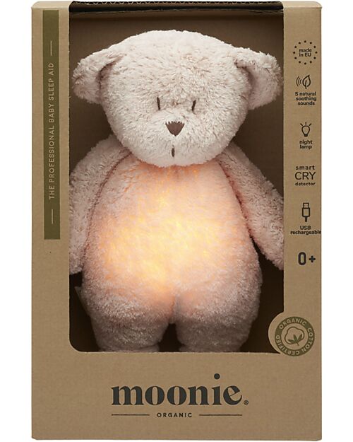 Moonie Bear Plush 2.0 with Natural Sounds, Classical Music, and Adjustable Light - Rose - GOTS and Oeko-Tex Certified Nightlights