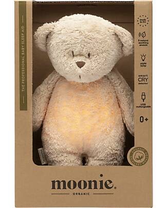 Moonie Bear Plush 2.0 with Natural Sounds, Classical Music, and Adjustable Light - Sand - GOTS and Oeko-Tex Certified Nightlights