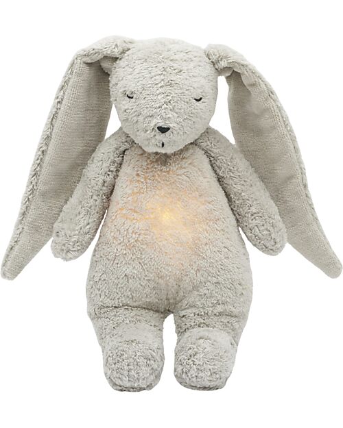 Moonie Bunny Plush 2.0 with Natural Sounds, Classical Music, and Adjustable Light - Grey - GOTS and Oeko-Tex Certified Nightlights