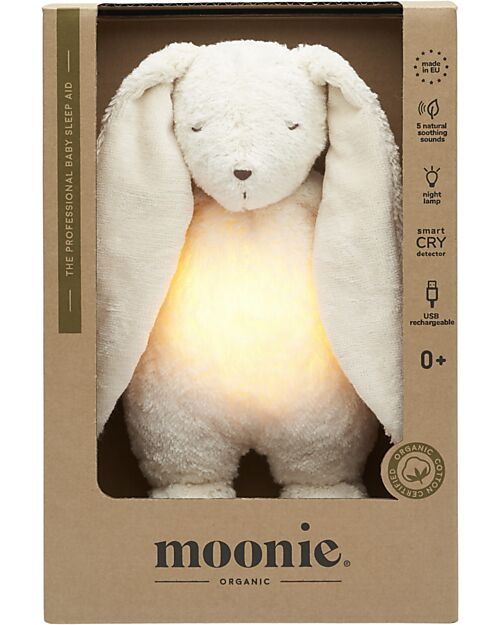 Moonie Bunny Plush 2.0 with Natural Sounds, Classical Music, and Adjustable Light - Polar - GOTS and Oeko-Tex Certified Nightlights