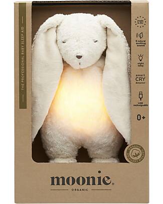 Moonie Bunny Plush 2.0 with Natural Sounds, Classical Music, and Adjustable Light - Polar - GOTS and Oeko-Tex Certified Nightlights