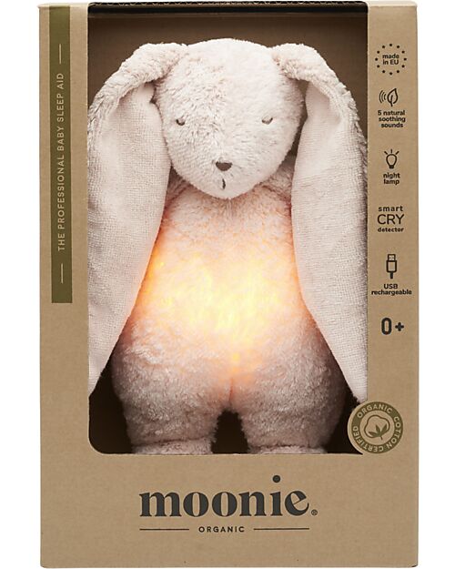 Moonie Bunny Plush 2.0 with Natural Sounds, Classical Music, and Adjustable Light - Rose - GOTS and Oeko-Tex Certified Nightlights