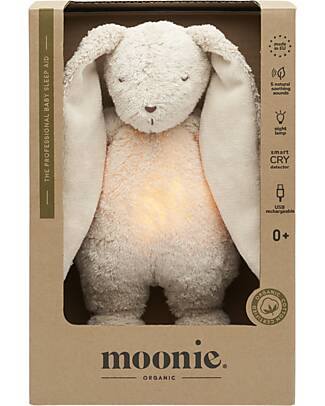 Moonie Bunny Plush 2.0 with Natural Sounds, Classical Music, and Adjustable Light - Sand - GOTS and Oeko-Tex Certified Nightlights