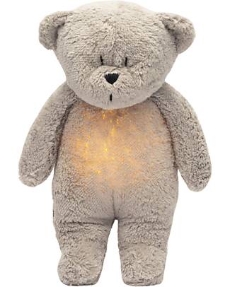 Moonie Soft Toy with Night Light and Pink Noises - Grey - GOTS and Oeko-Tex certified Soft Toys