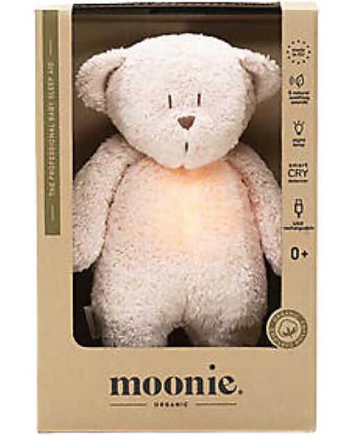 Moonie Soft Toy with Night Light and Pink Noises - Pink - GOTS and Oeko-Tex certified Soft Toys
