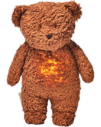 Moonie Soft Toy with Night Light and Pink Sounds - Brown - GOTS and Oeko-Tex certified Nightlights