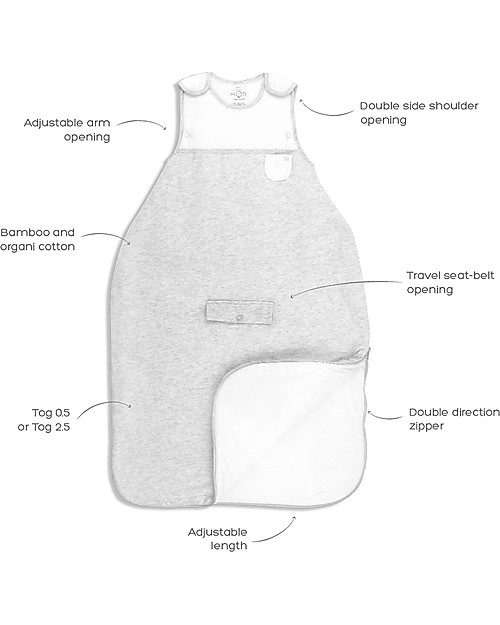 Mori Light Sleeping Bag 0.5 Tog, Grey - 0-2 years, organic bamboo + cotton Sleeping Bags