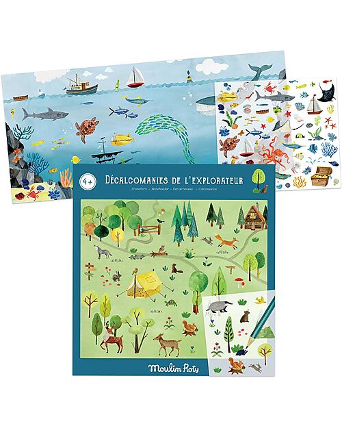 Moulin Roty Decal the Explorer - 22x23 cm - Beautiful Illustrations to Transfer Wherever You Want! Stickers & Stamps Sets