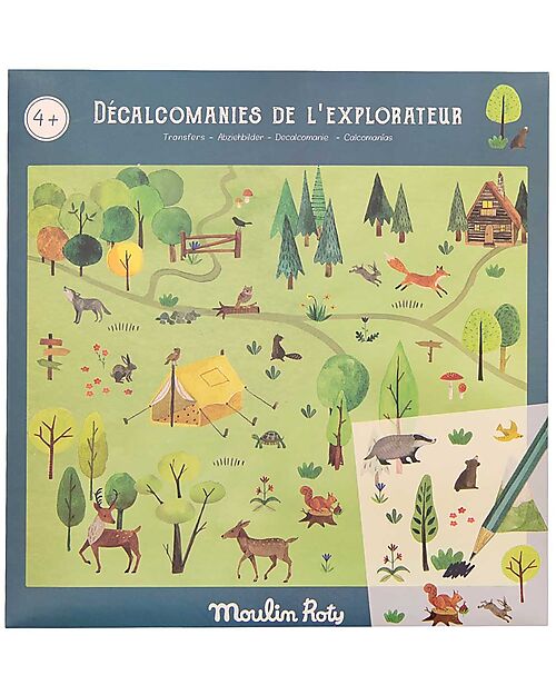Moulin Roty Decal the Explorer - 22x23 cm - Beautiful Illustrations to Transfer Wherever You Want! Stickers & Stamps Sets
