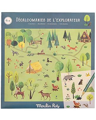 Moulin Roty Decal the Explorer - 22x23 cm - Beautiful Illustrations to Transfer Wherever You Want! Stickers & Stamps Sets