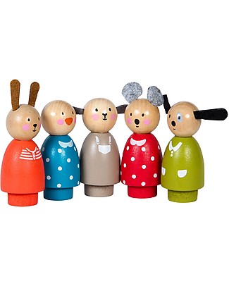 Moulin Roty Five Assorted Wooden Characters - La Grande Famille Creative Toys
