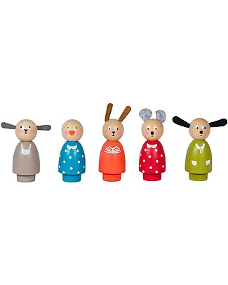 Moulin Roty Five Assorted Wooden Characters - La Grande Famille Creative Toys