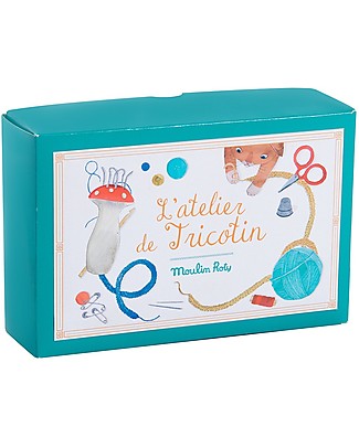 Moulin Roty French Knitting Kit, Les Jouets d'Hier - Bobbin + Balls + Needle Traditional Toys