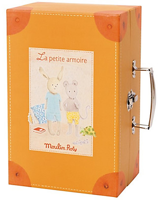 Moulin Roty Little Wardrobe Case, La Grande Famille - with Stuffed Animals and Clothes Soft Toys