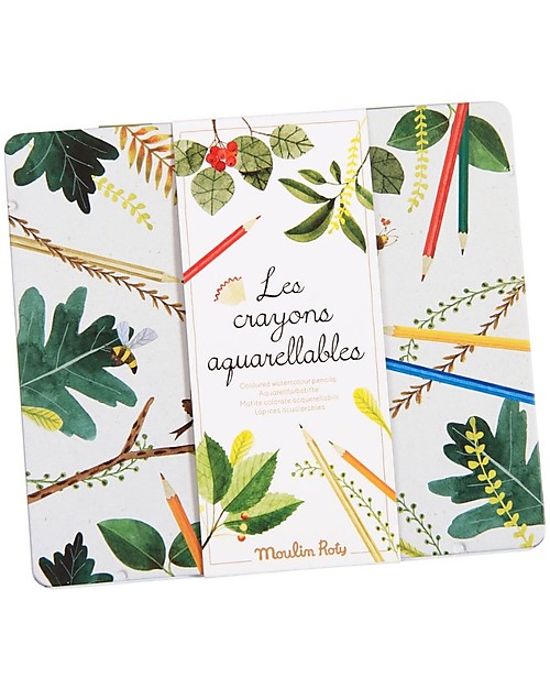 Moulin Roty Metal Box with 24 Watercolour pencils Draw And Color