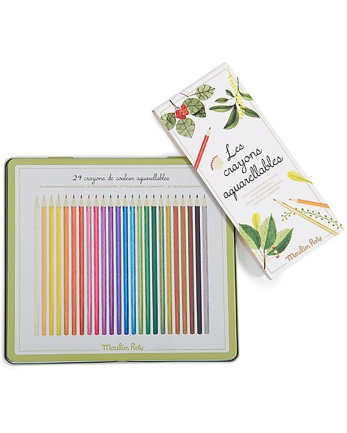 Moulin Roty Metal Box with 24 Watercolour pencils Draw And Color