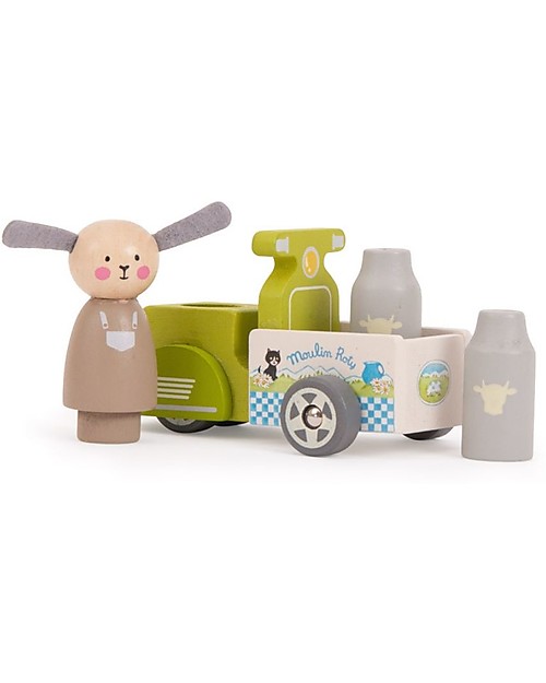 Moulin Roty Milkman Motorcycle - La Grande Famille - Wooden Toy Wooden Toy Cars, Trains & Trucks