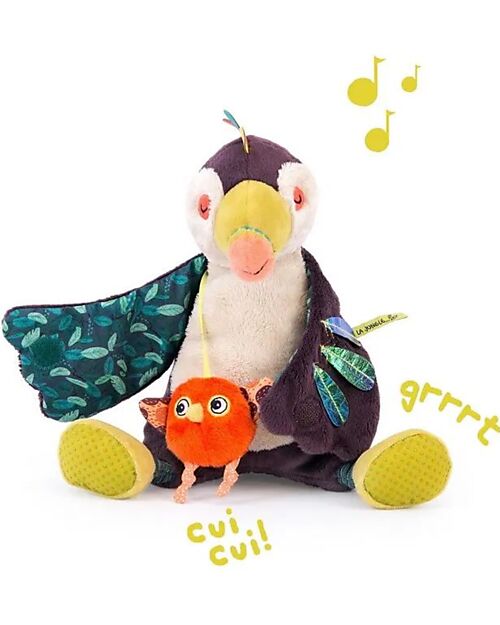 Moulin Roty Pakou the Musical Toucan - 100% Cotton - Easy to Attach! Soft Toys
