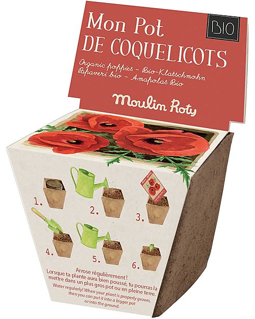 Moulin Roty Pot Growing Poppies - The Mill Garden - Organic Agriculture Gardening Toys
