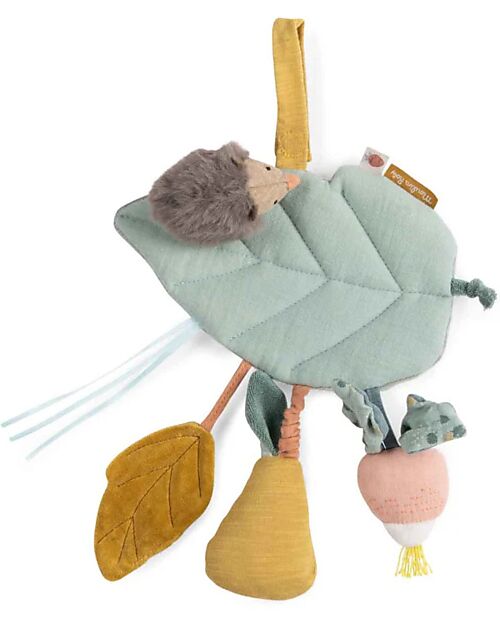 Moulin Roty Suspended Activity Leaf with Leaf and Pear - Cotton and Velvet - to Hang Newborn Toys_