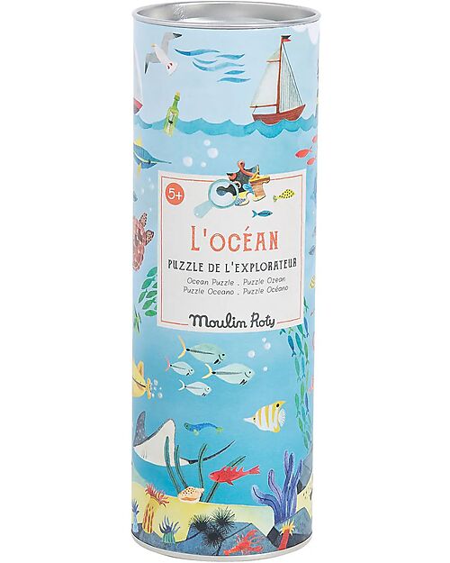 Moulin Roty Tin Can Puzzle - 96 pieces - Ocean Theme - with Magnifying Glass Puzzles