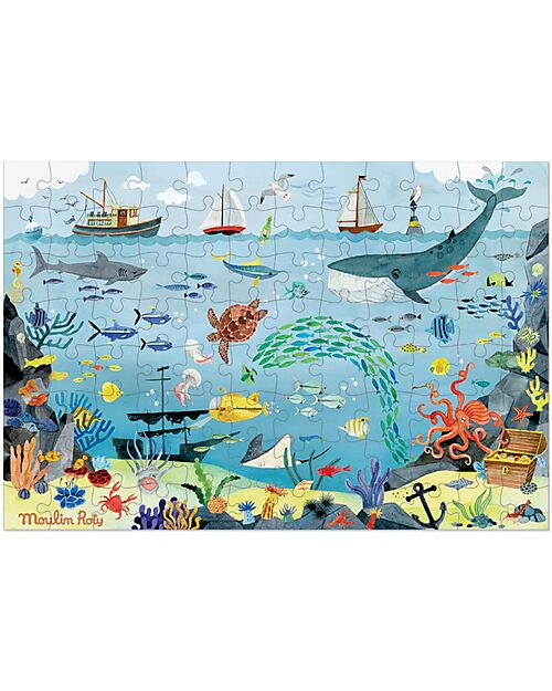 Moulin Roty Tin Can Puzzle - 96 pieces - Ocean Theme - with Magnifying Glass Puzzles
